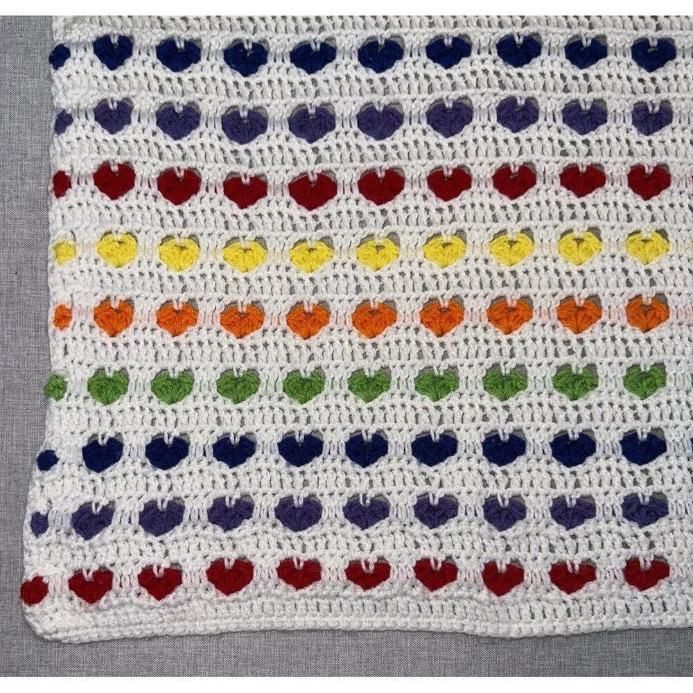 Handmade Crochet Rainbow Heart Baby Blanket Afghan Grandma Grannycore 34
